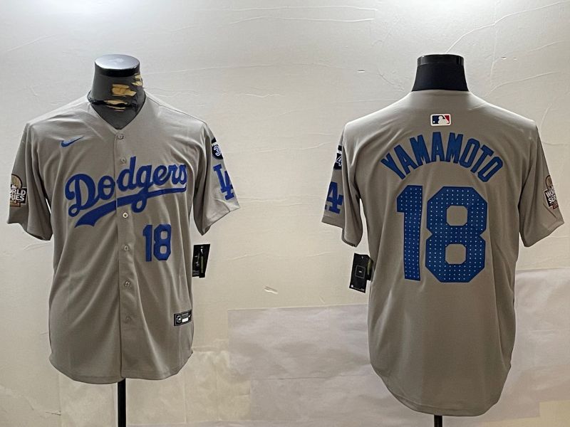 Men Los Angeles Dodgers #18 Yamamoto Grey Game 2024 Nike MLB Jersey style 12122->women mlb jersey->Women Jersey